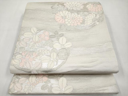 平和屋着物＊夏物　六通柄袋帯　花丸文　銀糸　正絹　逸品　未使用　CABL1241tx