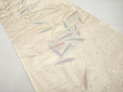 平和屋着物＊夏物　六通柄袋帯　立波枝葉文　金糸　正絹　逸品　未使用　CABL1242tx