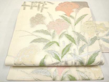 平和屋着物＊夏物　九寸名古屋帯　草花文　金銀糸　正絹　逸品　CABL1256tx