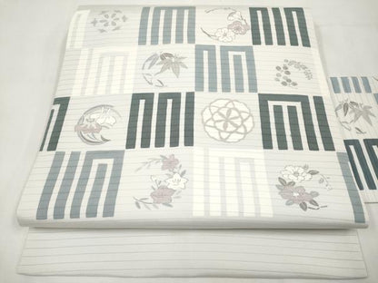 平和屋着物＊夏物　絽塩瀬　九寸名古屋帯　源氏香花文　銀彩　正絹　逸品　CABL1261tx