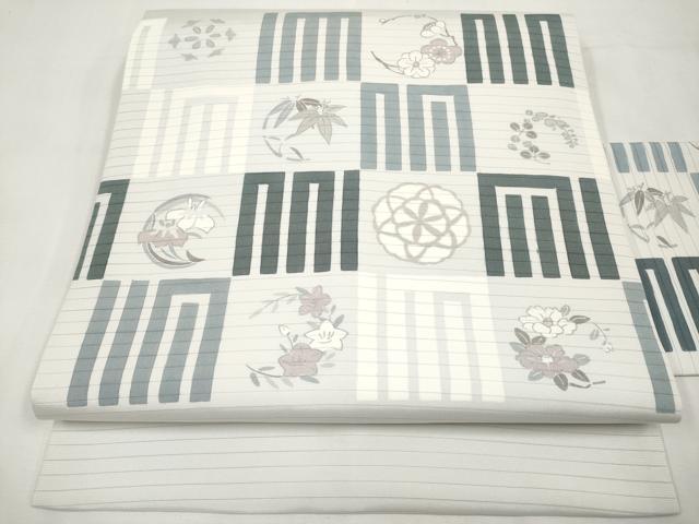 平和屋着物＊夏物　絽塩瀬　九寸名古屋帯　源氏香花文　銀彩　正絹　逸品　CABL1261tx