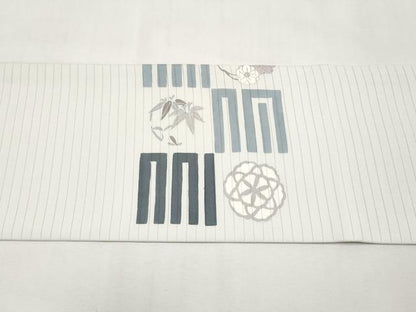 平和屋着物＊夏物　絽塩瀬　九寸名古屋帯　源氏香花文　銀彩　正絹　逸品　CABL1261tx