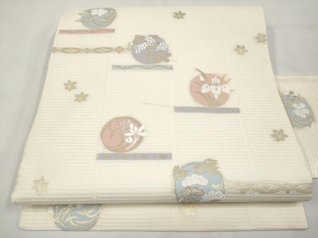 平和屋着物＊夏物　九寸名古屋帯　唐織　花丸文　金銀糸　正絹　逸品　CABL1262tx