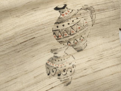 平和屋着物＊夏物　九寸名古屋帯　作家物　手描き　陶器文　麻　逸品　CABL1263tx