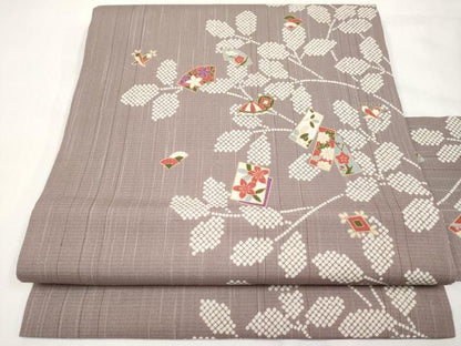 平和屋着物＊夏物　九寸名古屋帯　地紙吉祥花文　正絹　逸品　CABL1264tx