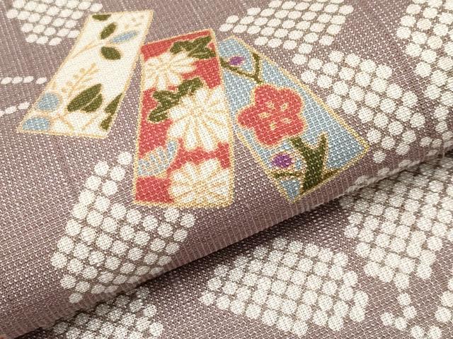 平和屋着物＊夏物　九寸名古屋帯　地紙吉祥花文　正絹　逸品　CABL1264tx