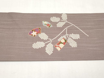 平和屋着物＊夏物　九寸名古屋帯　地紙吉祥花文　正絹　逸品　CABL1264tx