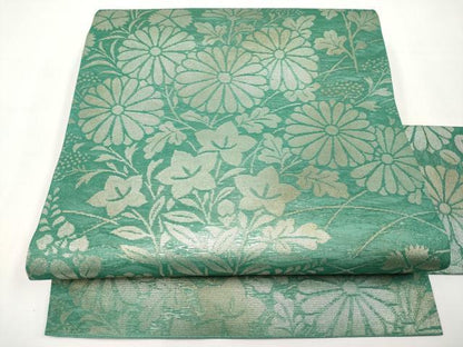 平和屋着物＊夏物　九寸名古屋帯　秋草文　金銀糸　正絹　逸品　CABL1269tx