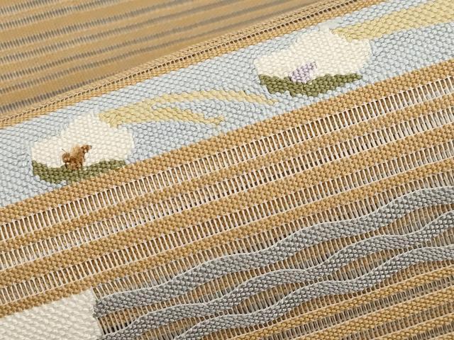 平和屋着物＊夏物　八寸名古屋帯　絽綴れ　横段花文　金糸　正絹　逸品　CABL1273tx
