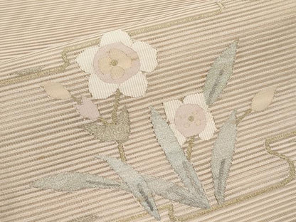 平和屋着物＊夏物　八寸名古屋帯　絽綴れ　草花文　金銀糸　正絹　逸品　CABL1274tx
