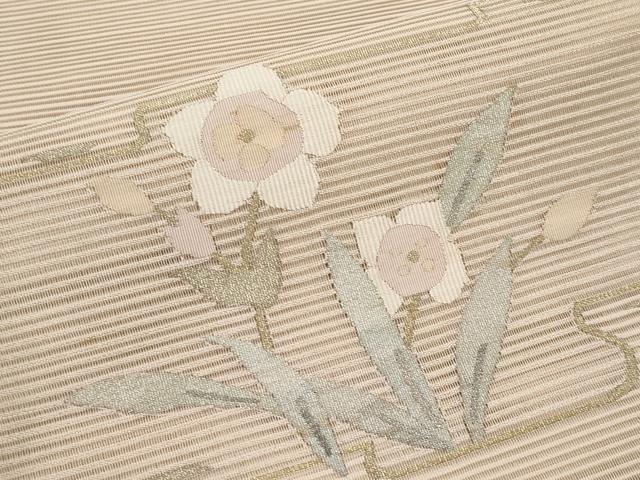 平和屋着物＊夏物　八寸名古屋帯　絽綴れ　草花文　金銀糸　正絹　逸品　CABL1274tx