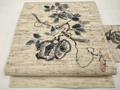 平和屋着物＊夏物　九寸名古屋帯　作家物　手描き　紬地　成り物　正絹　逸品　CABL1276tx