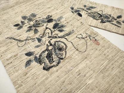 平和屋着物＊夏物　九寸名古屋帯　作家物　手描き　紬地　成り物　正絹　逸品　CABL1276tx
