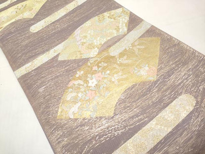 平和屋着物＊夏物　六通柄袋帯　地紙草花文　金銀糸　正絹　逸品　CABL1288tx