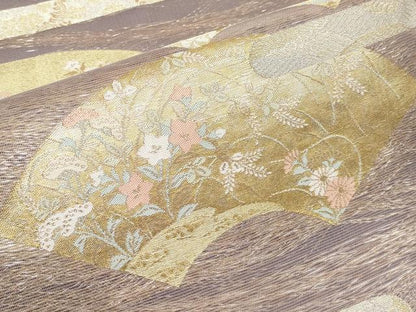 平和屋着物＊夏物　六通柄袋帯　地紙草花文　金銀糸　正絹　逸品　CABL1288tx