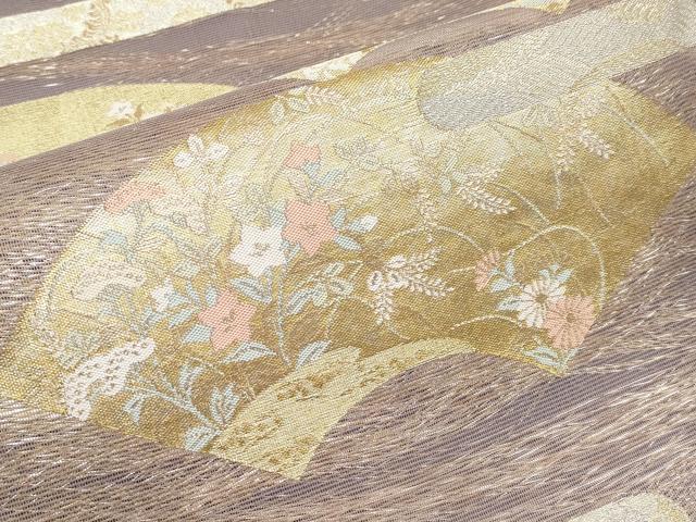 平和屋着物＊夏物　六通柄袋帯　地紙草花文　金銀糸　正絹　逸品　CABL1288tx