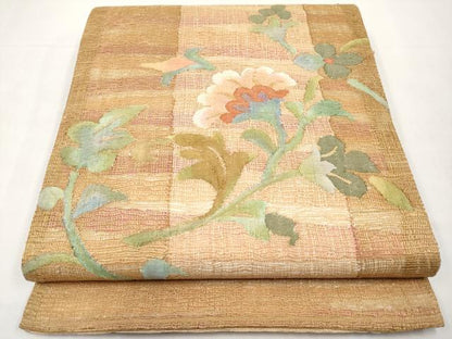 平和屋着物＊夏物　太鼓柄袋帯　すくい織　更紗唐草文　金糸　正絹　逸品　CABL1289tx