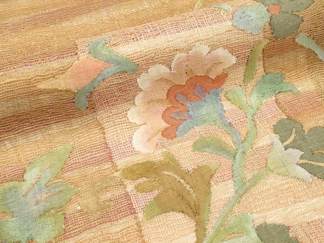 平和屋着物＊夏物　太鼓柄袋帯　すくい織　更紗唐草文　金糸　正絹　逸品　CABL1289tx