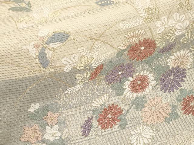平和屋着物＊夏物　六通柄袋帯　唐織　網代木　金銀糸　正絹　逸品　CABL1290tx