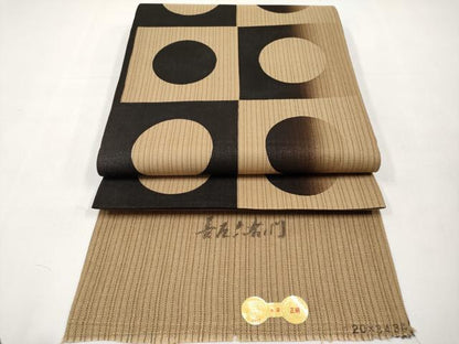 平和屋着物＊夏物　京の名門・菱屋六右ェ門　紬　両面　全通柄袋帯　市松丸文　証紙付き　正絹　逸品　CABL1291tx
