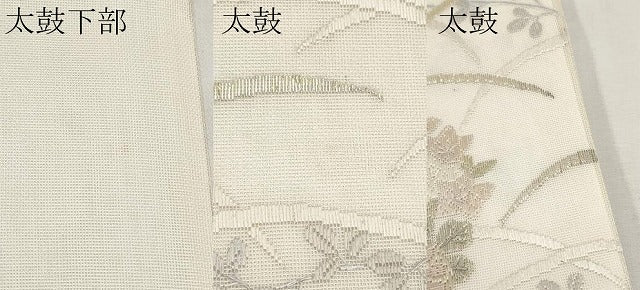 平和屋着物＊夏物　太鼓柄袋帯　絽刺し　区限刺繍　花丸文　金糸　正絹　逸品　CABL1296tx