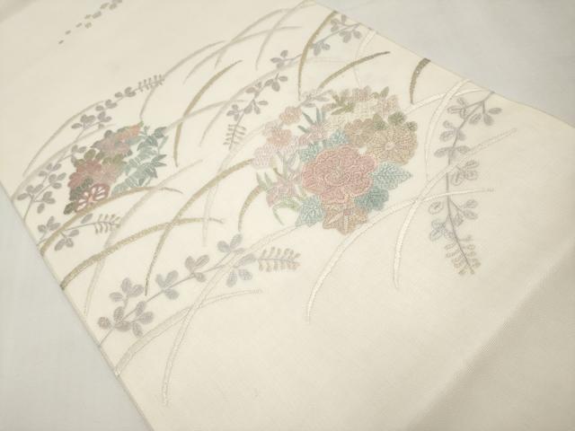 平和屋着物＊夏物　太鼓柄袋帯　絽刺し　区限刺繍　花丸文　金糸　正絹　逸品　CABL1296tx