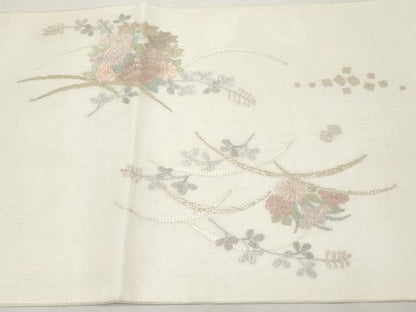 平和屋着物＊夏物　太鼓柄袋帯　絽刺し　区限刺繍　花丸文　金糸　正絹　逸品　CABL1296tx