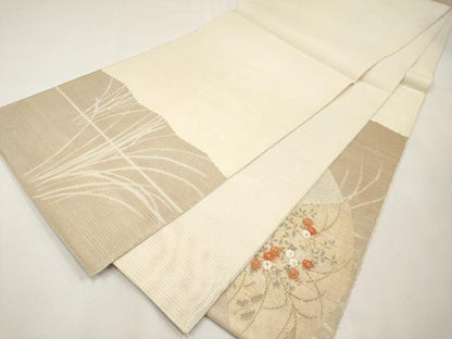 平和屋着物＊夏物　太鼓柄袋帯　刺繍　地紙花文　金銀糸　正絹　逸品　CABL1298tx