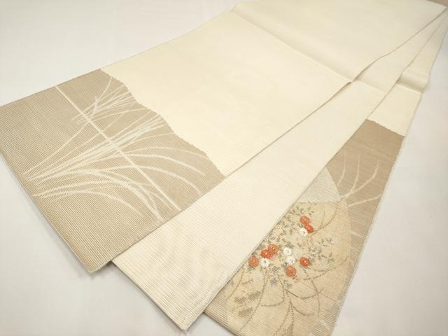 平和屋着物＊夏物　太鼓柄袋帯　刺繍　地紙花文　金銀糸　正絹　逸品　CABL1298tx