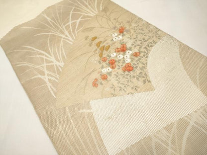 平和屋着物＊夏物　太鼓柄袋帯　刺繍　地紙花文　金銀糸　正絹　逸品　CABL1298tx