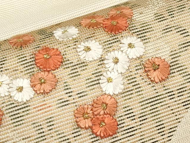 平和屋着物＊夏物　太鼓柄袋帯　刺繍　地紙花文　金銀糸　正絹　逸品　CABL1298tx