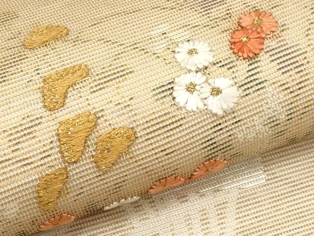 平和屋着物＊夏物　太鼓柄袋帯　刺繍　地紙花文　金銀糸　正絹　逸品　CABL1298tx