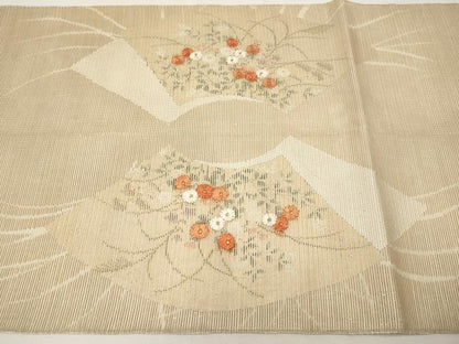 平和屋着物＊夏物　太鼓柄袋帯　刺繍　地紙花文　金銀糸　正絹　逸品　CABL1298tx