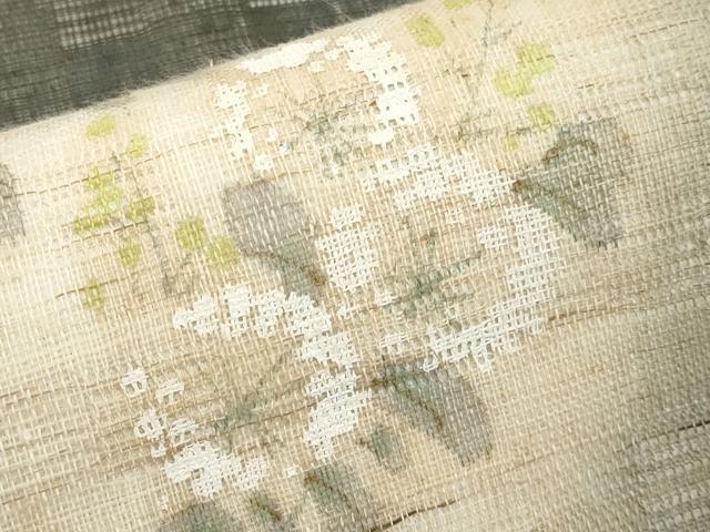 平和屋着物＊夏物　染色作家　桐山紫香　手描き　九寸名古屋帯　花倉織　枝花文　麻　逸品　CABL1339tx