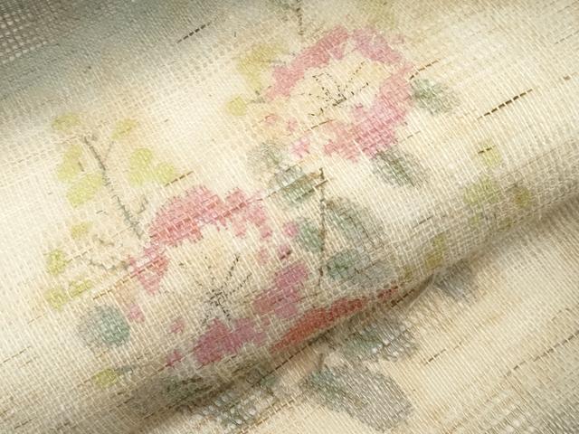 平和屋着物＊夏物　染色作家　桐山紫香　手描き　九寸名古屋帯　花倉織　枝花文　麻　逸品　CABL1339tx