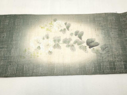 平和屋着物＊夏物　染色作家　桐山紫香　手描き　九寸名古屋帯　花倉織　枝花文　麻　逸品　CABL1339tx
