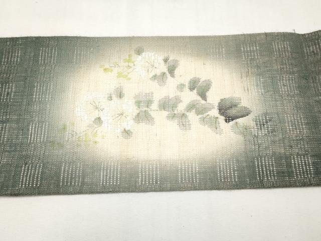 平和屋着物＊夏物　染色作家　桐山紫香　手描き　九寸名古屋帯　花倉織　枝花文　麻　逸品　CABL1339tx