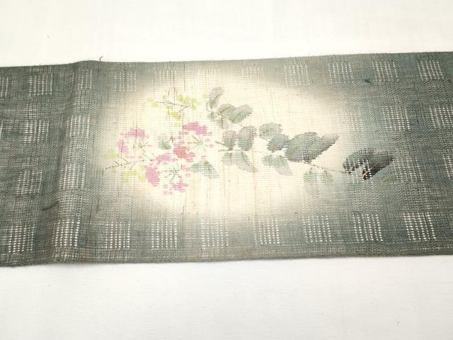 平和屋着物＊夏物　染色作家　桐山紫香　手描き　九寸名古屋帯　花倉織　枝花文　麻　逸品　CABL1339tx