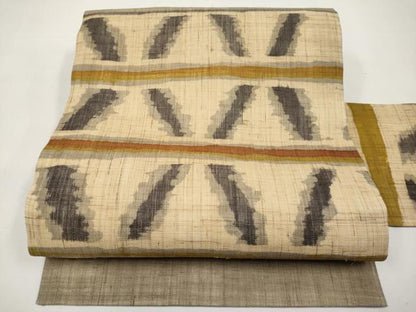 平和屋着物＊夏物　九寸名古屋帯　作家物　ろうけつ染　横段文　麻　逸品　CABL1340tx