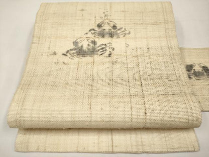 平和屋着物＊夏物　九寸名古屋帯　手描き　紬地　蟹　カニ　正絹　逸品　CABL1341tx