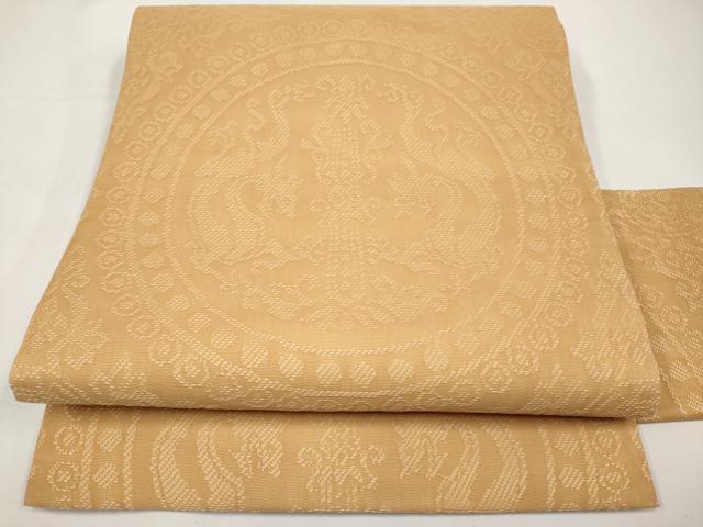 平和屋着物＊夏物　全通柄　九寸名古屋帯　龍　小麦色　正絹　逸品　CABL1345tx