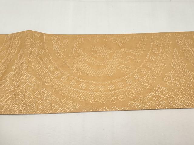 平和屋着物＊夏物　全通柄　九寸名古屋帯　龍　小麦色　正絹　逸品　CABL1345tx