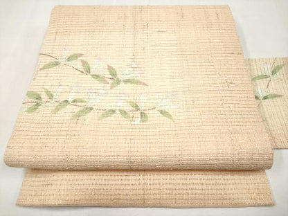 平和屋着物＊夏物　九寸名古屋帯　手描き　枝花文　正絹　逸品　CABL1347tx