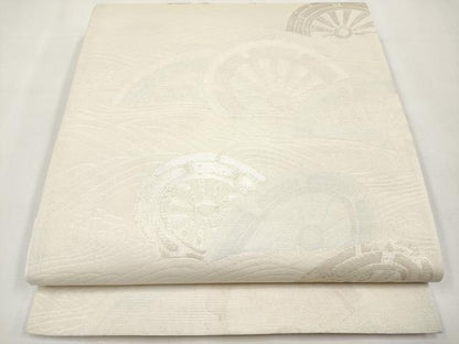平和屋着物＊夏物　六通柄袋帯　片輪車文　銀糸　正絹　逸品　CABL1354tx