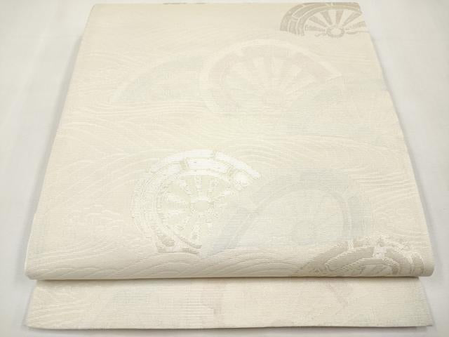 平和屋着物＊夏物　六通柄袋帯　片輪車文　銀糸　正絹　逸品　CABL1354tx