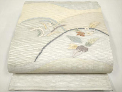 平和屋着物＊夏物　太鼓柄袋帯　すくい織　草花文　金銀糸　正絹　逸品　CABL1356tx