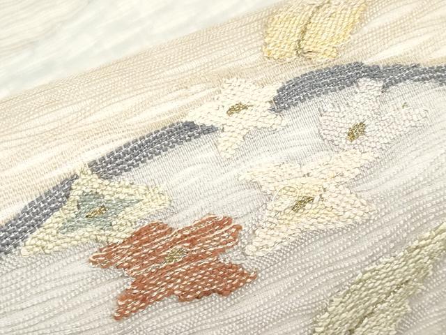 平和屋着物＊夏物　太鼓柄袋帯　すくい織　草花文　金銀糸　正絹　逸品　CABL1356tx
