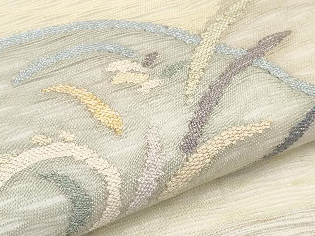 平和屋着物＊夏物　太鼓柄袋帯　すくい織　草花文　金銀糸　正絹　逸品　CABL1356tx