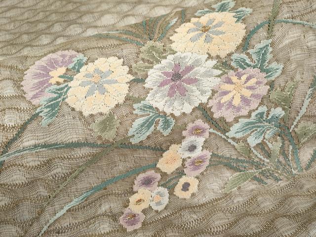 平和屋着物＊夏物　太鼓柄　京袋帯　すくい織　草花文　金銀糸　正絹　逸品　未使用　CABL1357tx