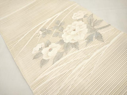 平和屋着物＊夏物　八寸名古屋帯　絽綴れ　枝花文　銀糸　正絹　逸品　CABL1362tx